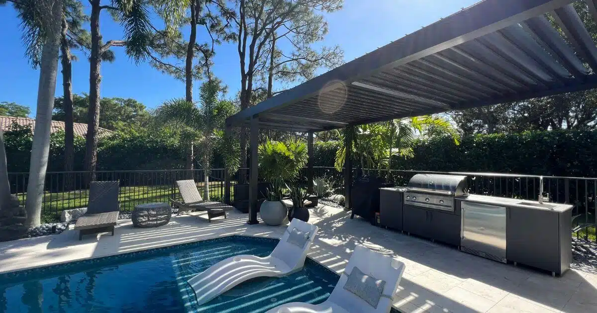 Backyard outdoor kitchen pergola