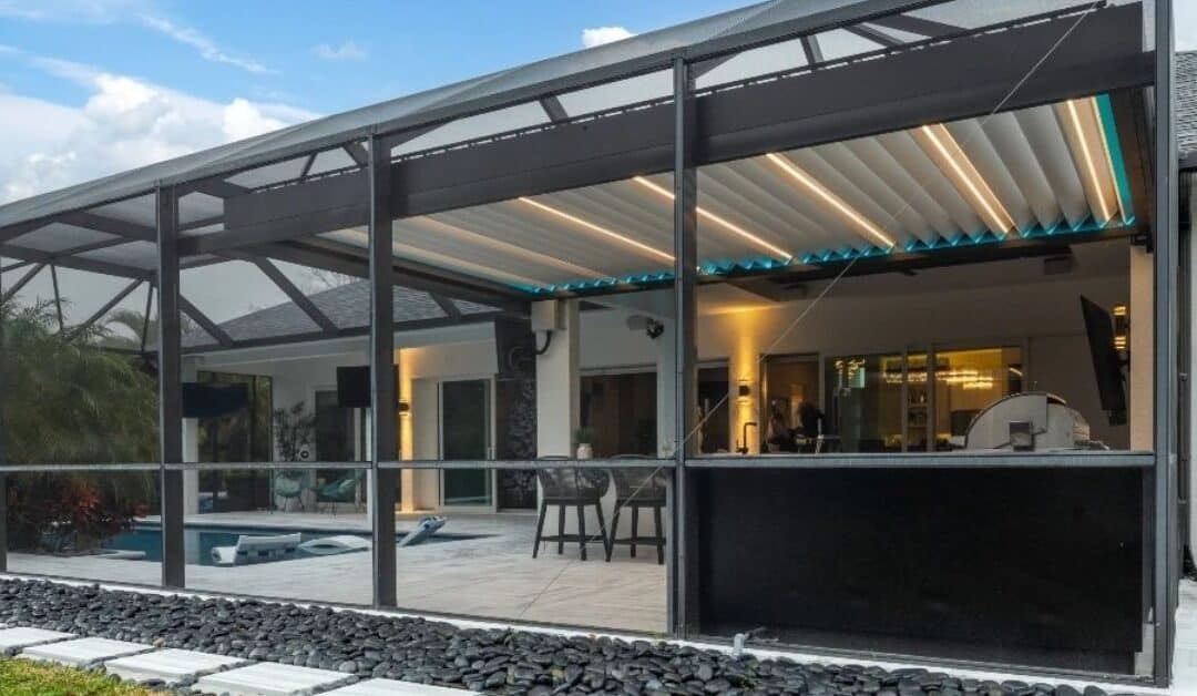 Cedar wood pergola with natural finish over an outdoor patio space.