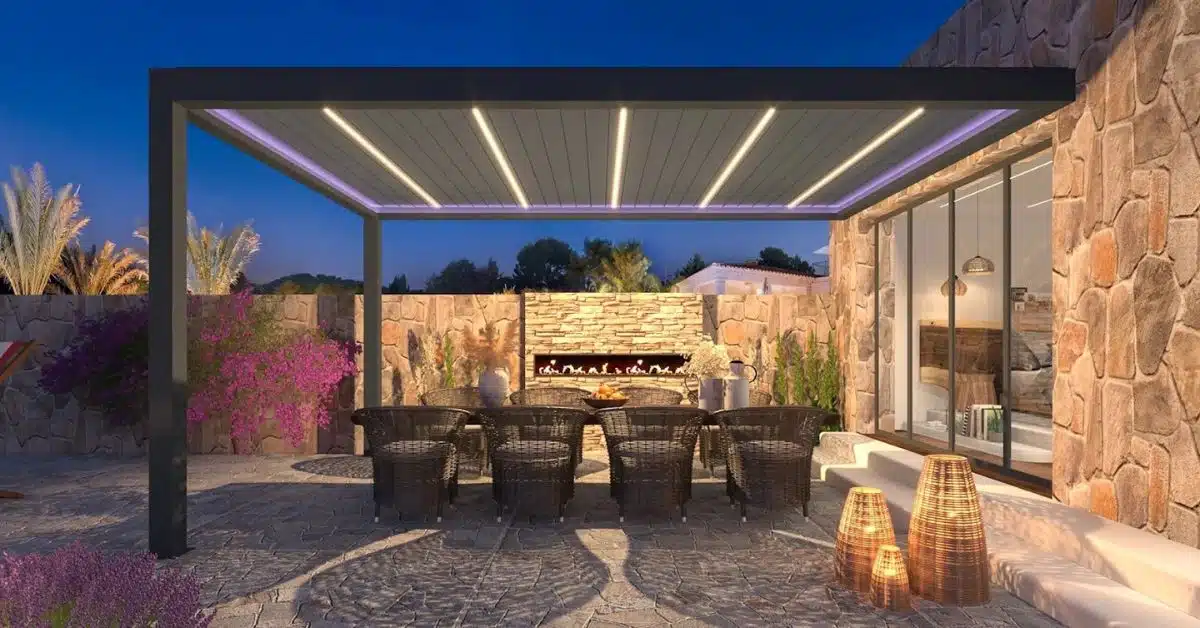 Polycarbonate Pergola Roof Panels for Sun Protection - enVision Pergola Pergola with clear polycarbonate roof panels allowing filtered sunlight in.