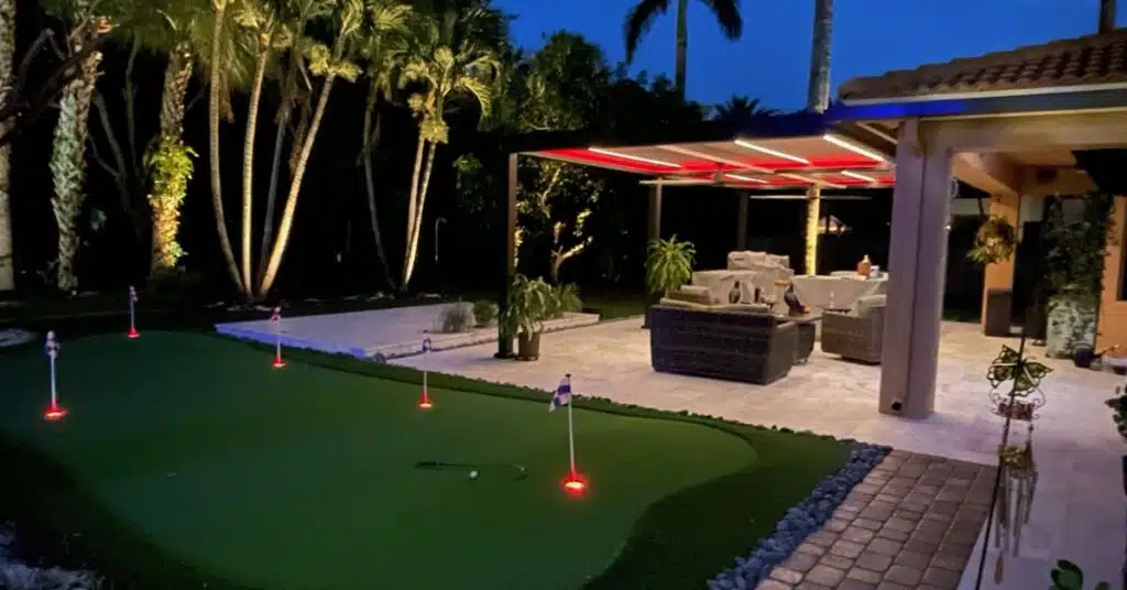 Pergola With Integrated Lighting for Evening Comfort - enVision Pergola Wind resistant pergola with integrated lighting for nighttime outdoor use