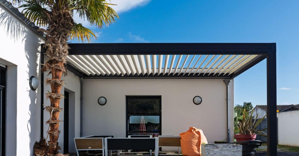 Wall Mounted Pergola With Roof for Modern Outdoor Living Modern wall mounted pergola with adjustable roof attached to home patio for outdoor shade